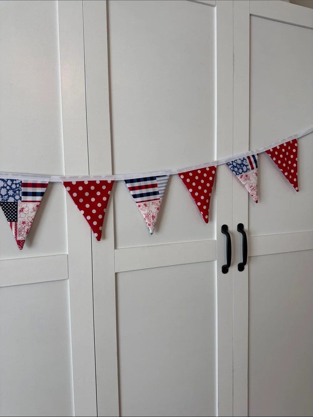 Red Patriotic  6” Triangle Fabric Bunting Garland - Festive Party Decoration